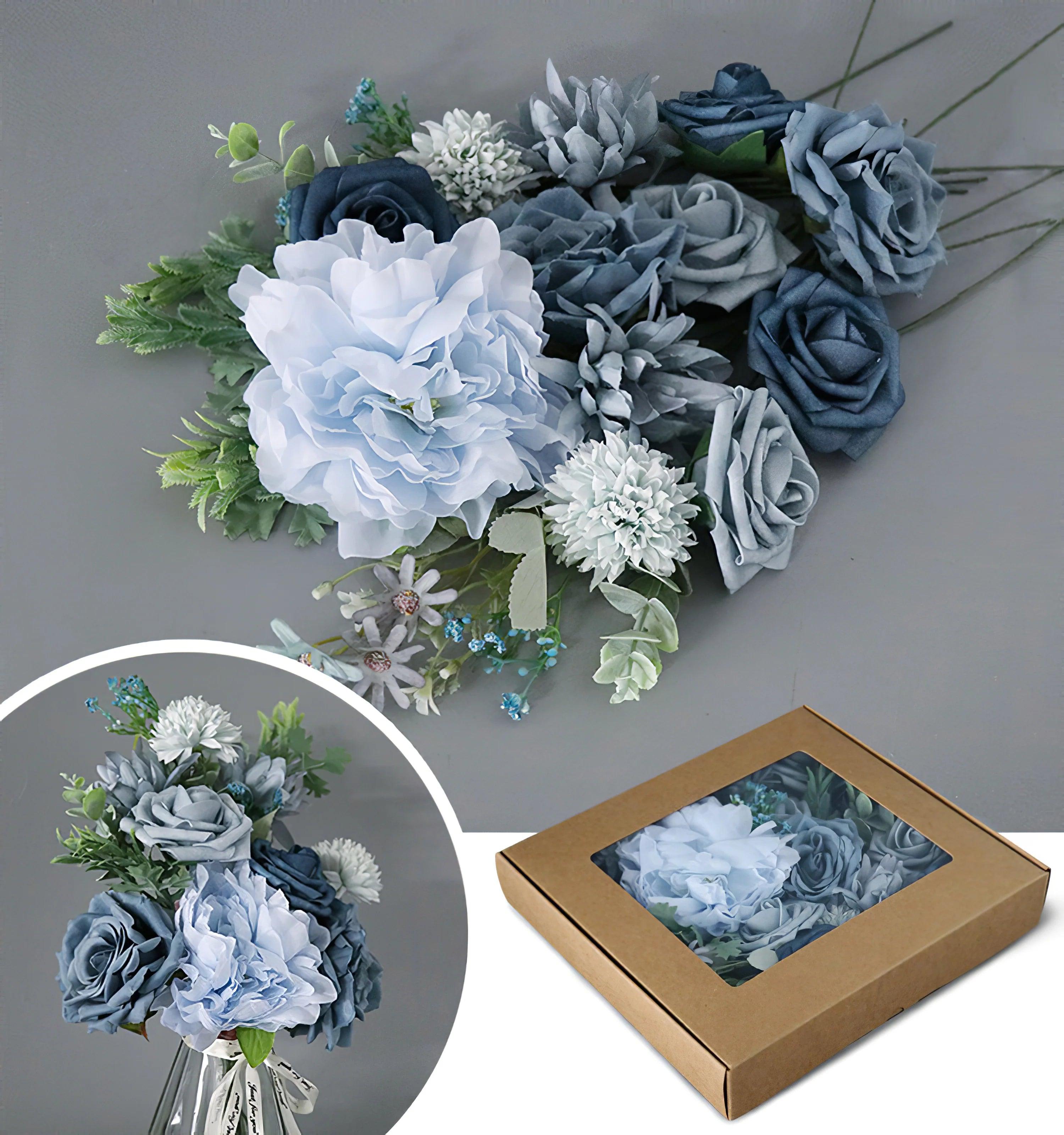 Simulated mixed blue dahlia rose silk fabric aircraft box DIY interior decoration